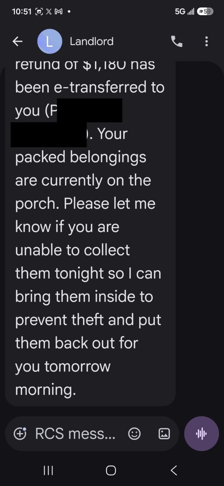 Landlord's text message, part 2